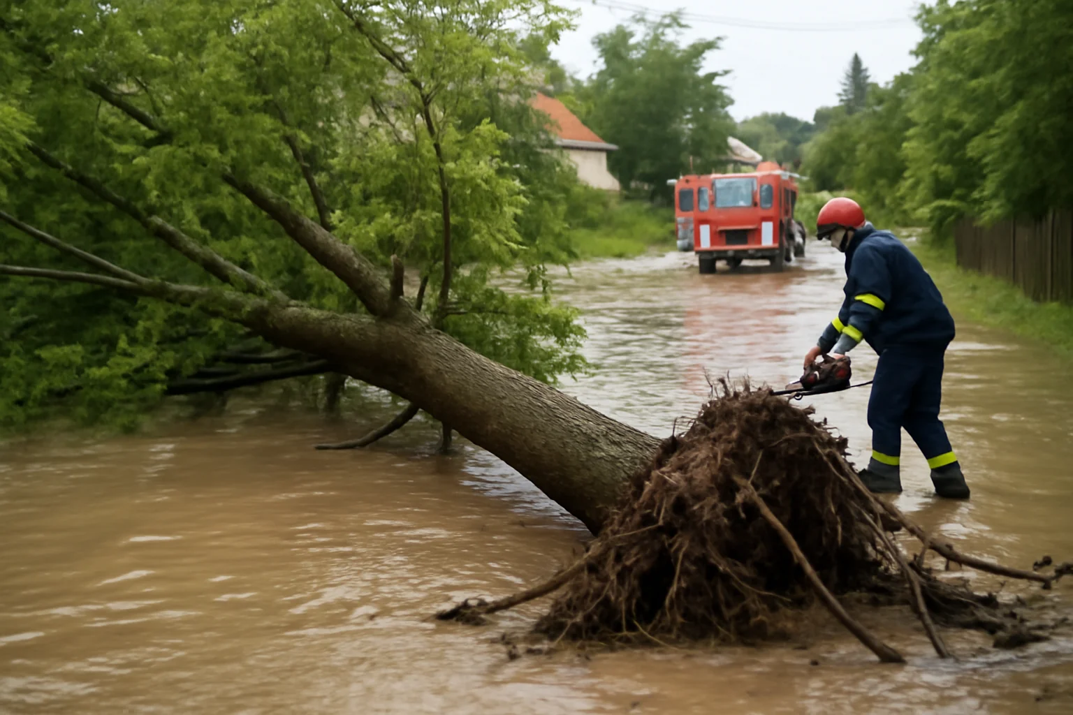77 de intervenţii pentru copaci căzuţi şi inundaţii locale.