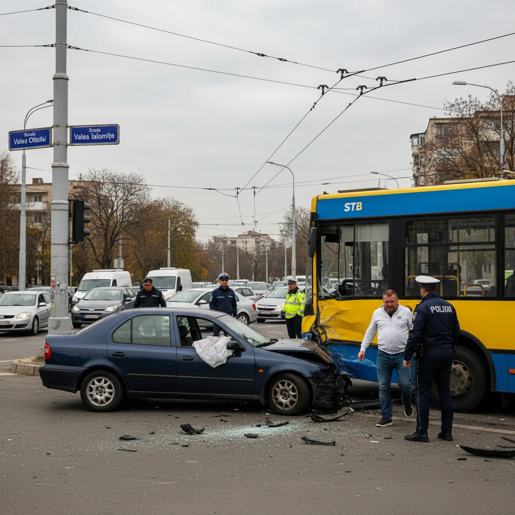 Bărbat beat a lovit troleibuz STB în intersecția Valea Oltului