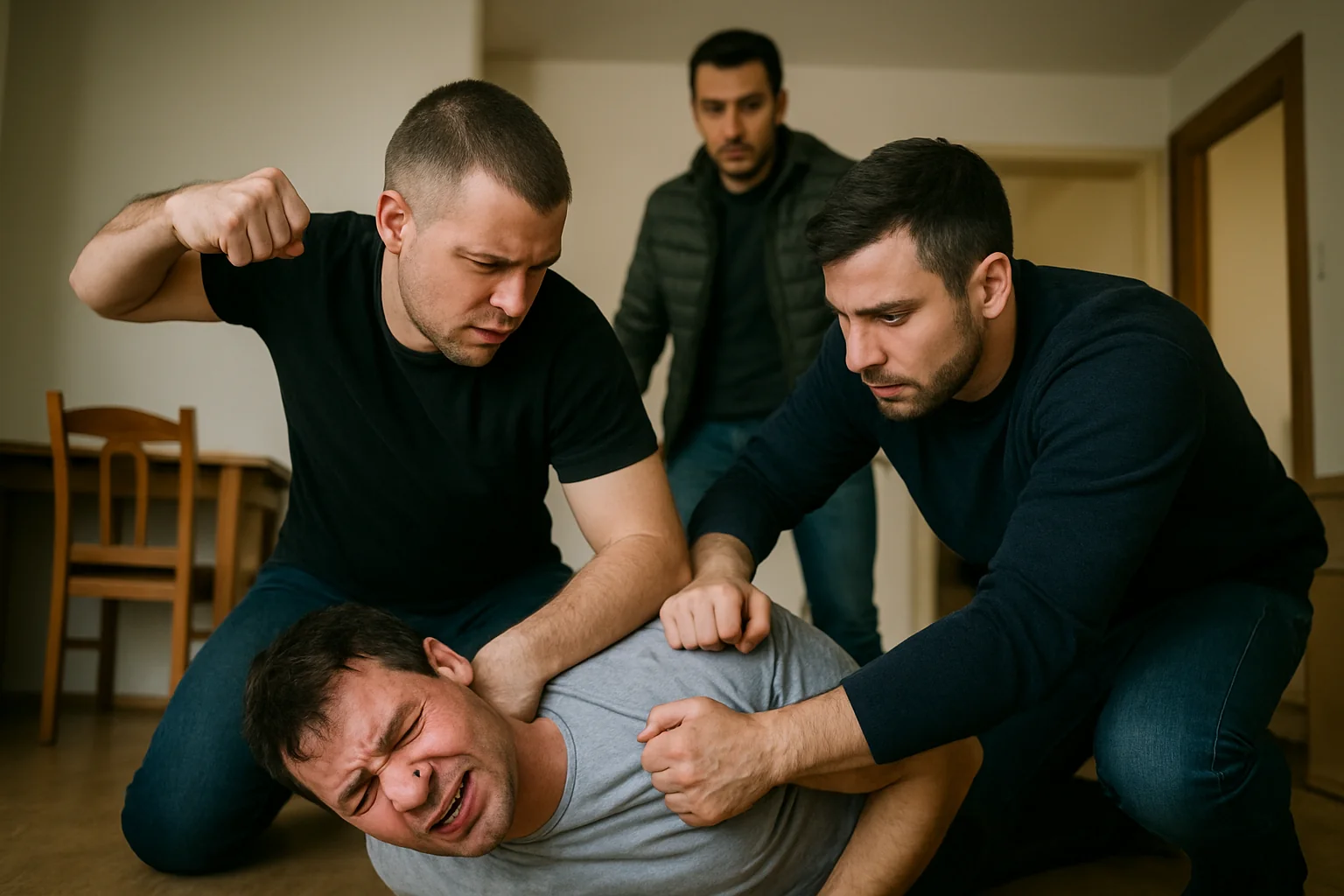 Bătaie teribilă într-un apartament, 3 reținuți