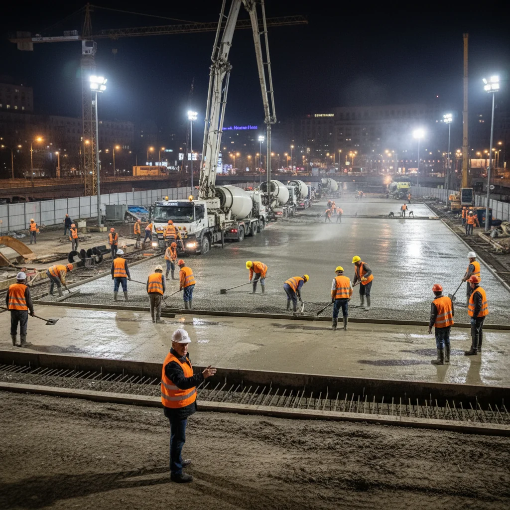 Beton turnat peste drumul provizoriu