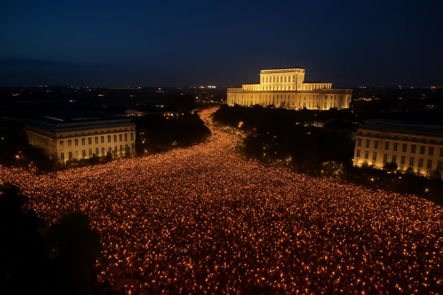 Bucureștiul, învăluit de lumina a sute de mii de participanți.