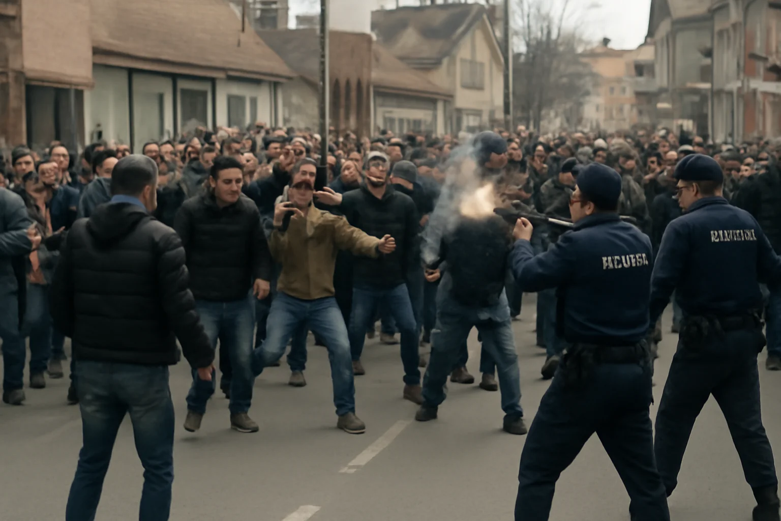 Conflict cu 30 de persoane pe o strada în Moinești. Poliția a tras focuri de avertisment
