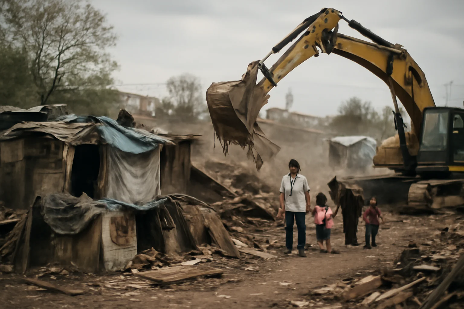 Construcții improvizate eliminate din cauza insalubrității. ONG: Familii cu copii și bunici, lăsate pe drumuri.