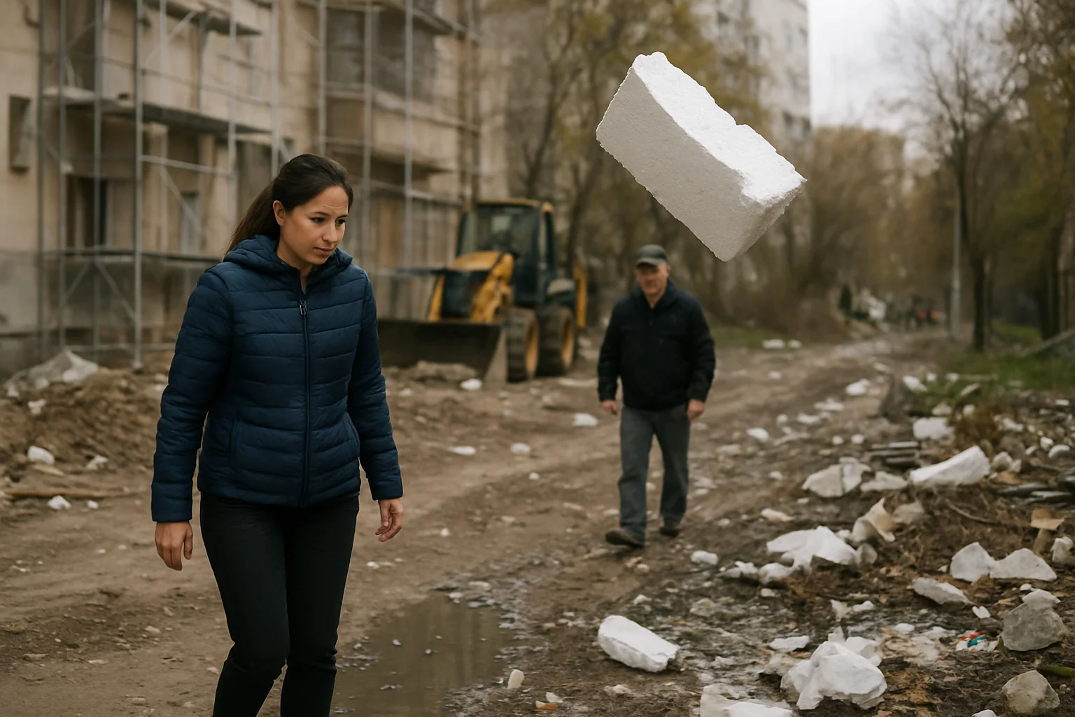 Deșeuri pe șantierele de reabilitare blocuri din Sectorul 3