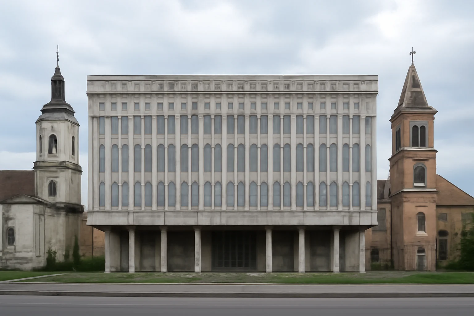 Fațada iluzorie și cortina de beton falsă. Trei biserici sacrificate pentru acest simbol al arhitecturii socialiste.
