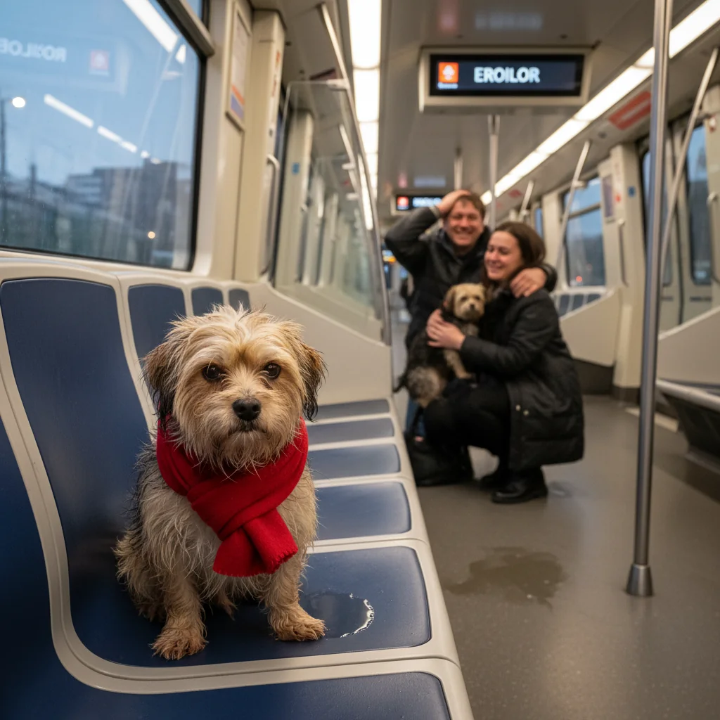 FOTO | Cățel fugind de frig urcă singur în metrou până la Eroilor, își găsește stăpânul după ore de panică și povestea se încheie cu bine