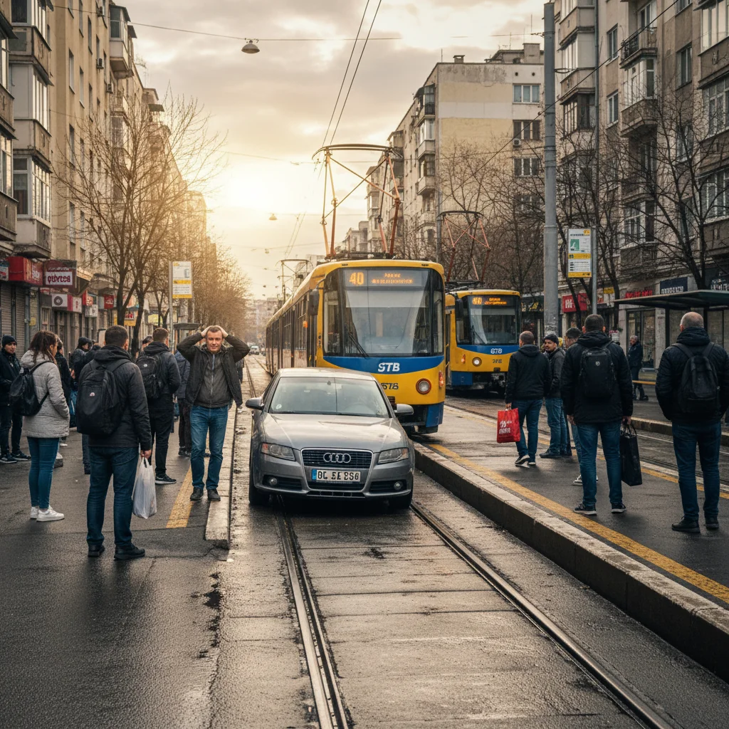 FOTO | Șoferul prins blocând tramvaie la Piața Râmnicu Sărat cu Audi și reacțiile călătorilor STB