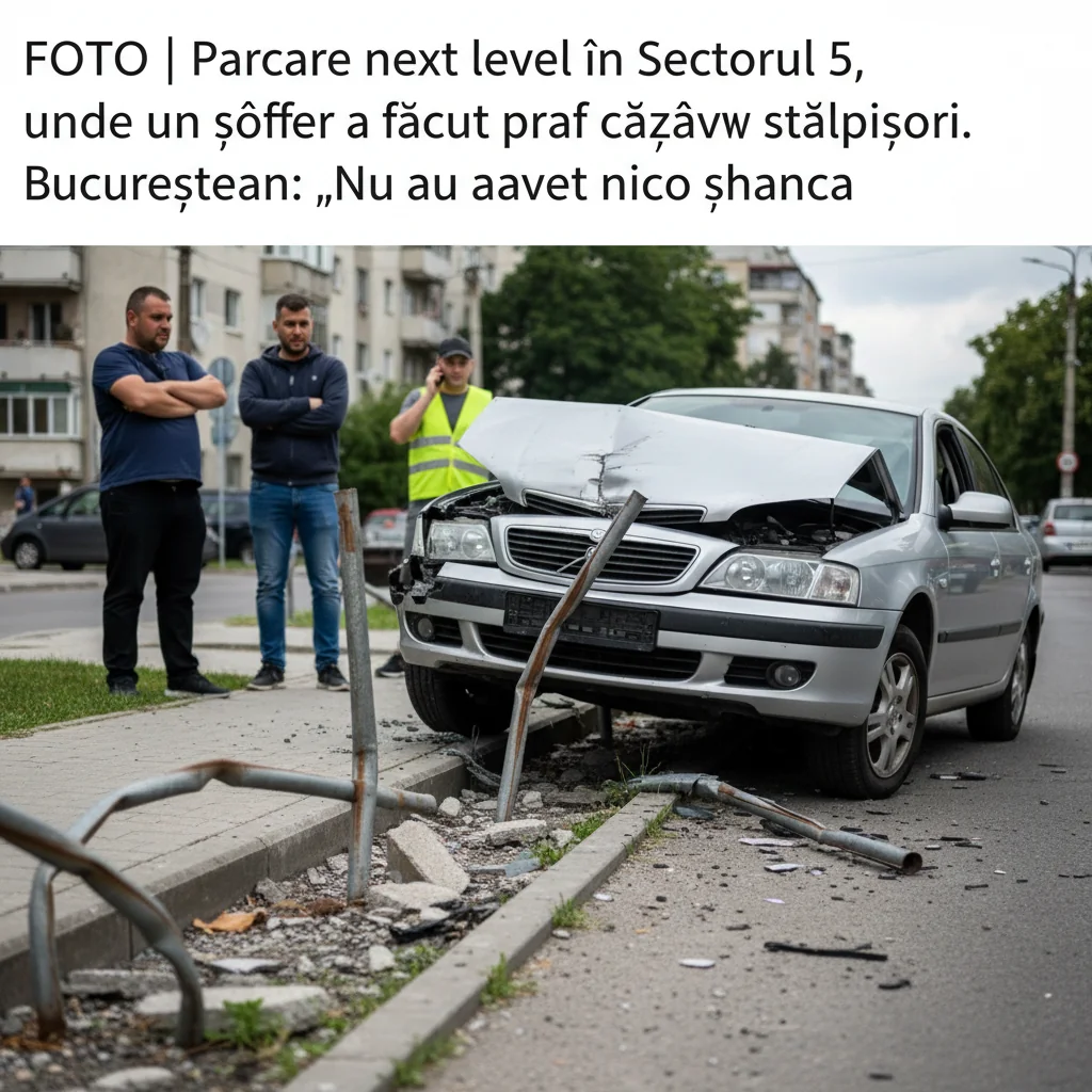 Parcare distractivă în Sectorul 5, șofer dărâmă stâlpișori