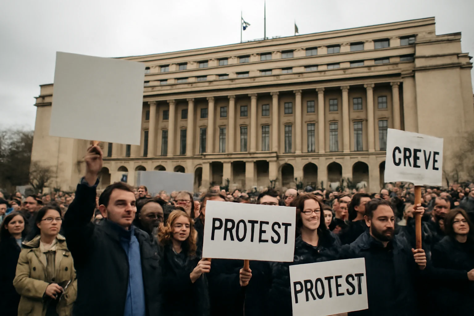 Protest al Angajaților Guvernamentali la Palatul Victoria împotriva Măsurilor Executivei Bolojan