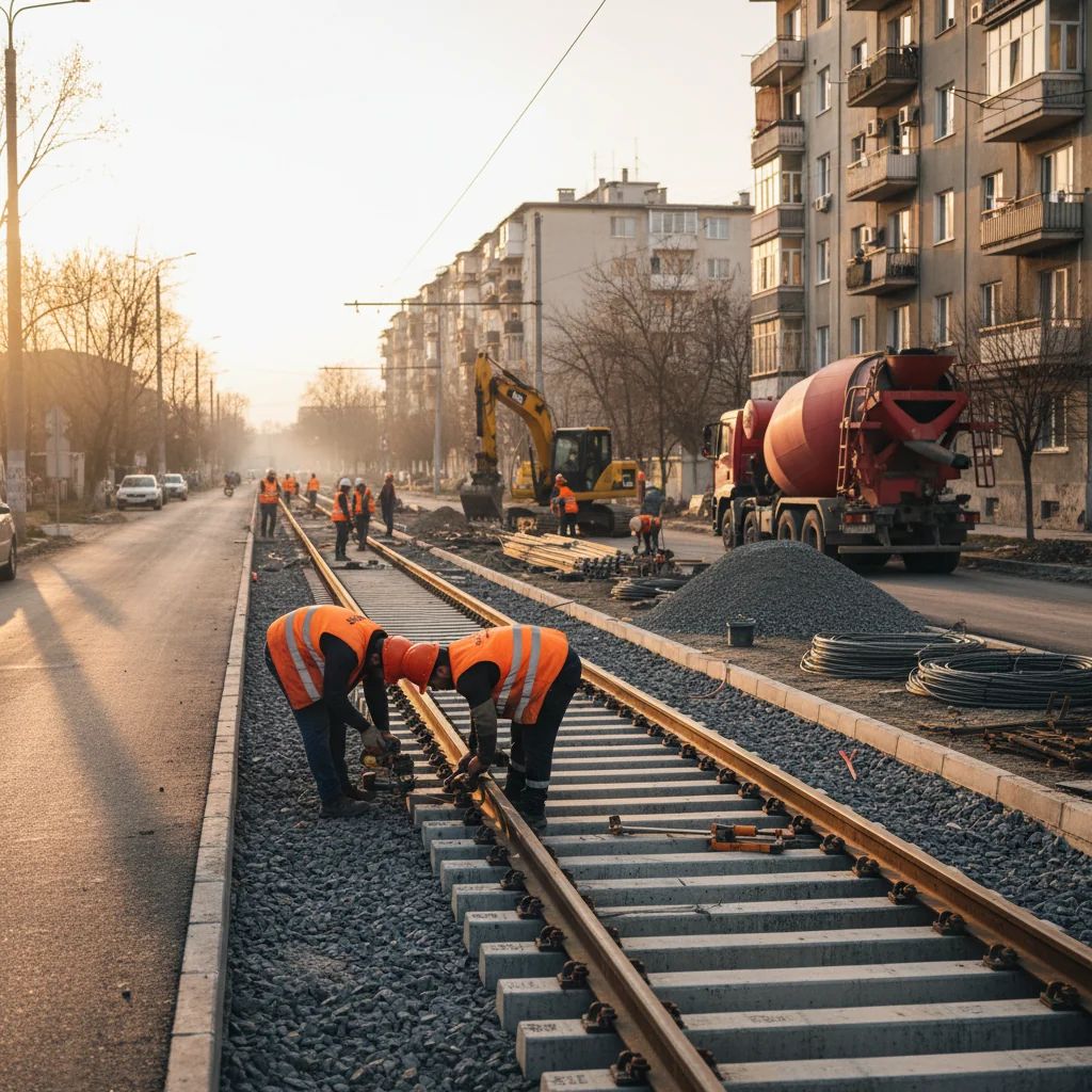 Șinele tramvaiului se montează pe Prelungirea Ghencea în București