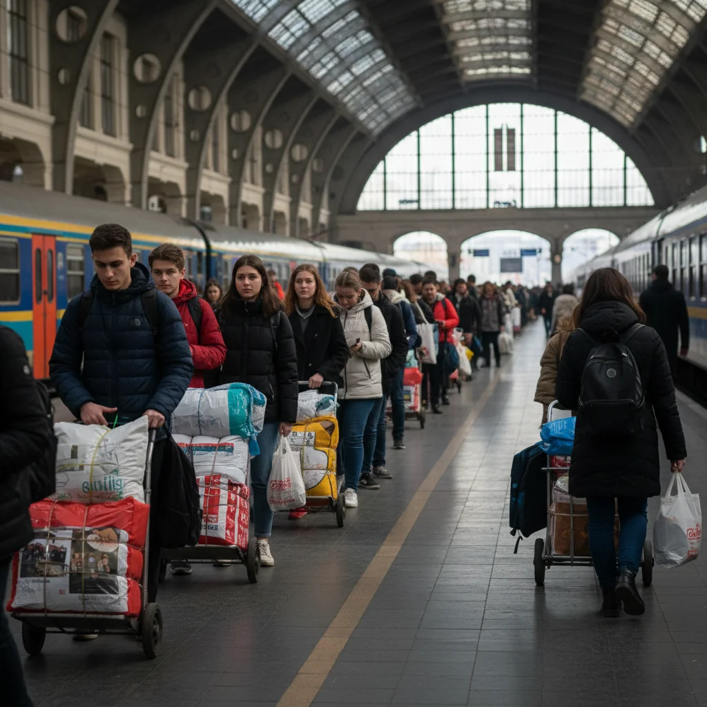 Studenți la coadă în Gara de Nord București pentru pachetele trimise de acasă