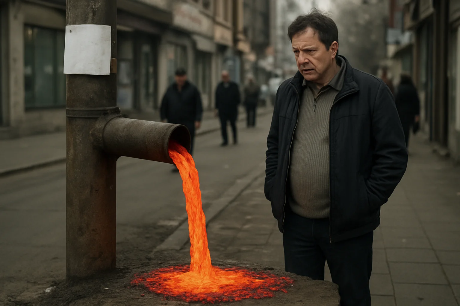 Surpriza neașteptată din Obor e un fel de nerv urban și puțin din Caragiale: să se pună afiș că nu e apă, dar să nu se schimbe nimic. Pe țeavă curge lavă, deși apa e oficial oprită